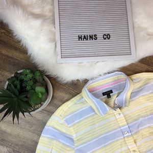 Talbots Blouse- Yellow Blue Button Down- Large